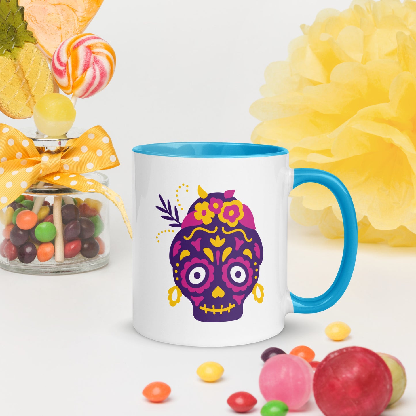 Calavera ceramic mug with color inside
