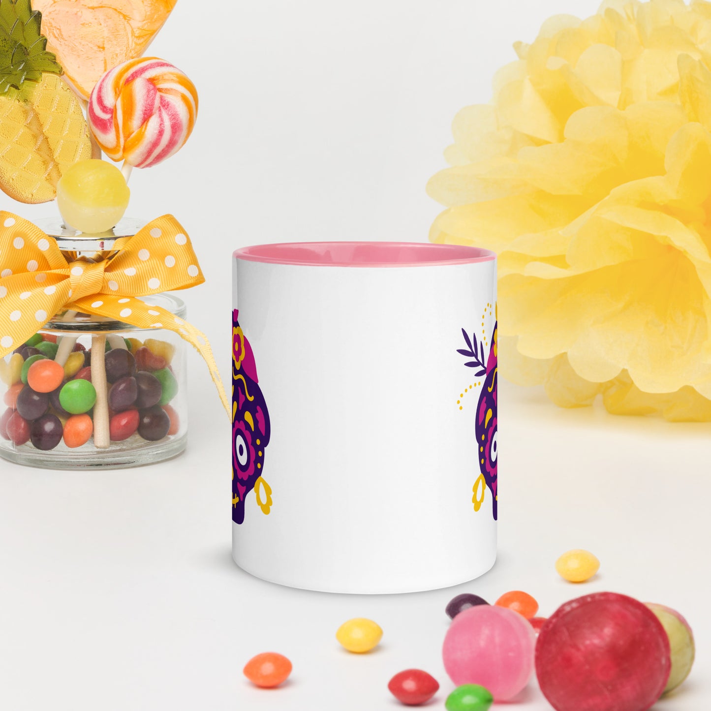 Calavera ceramic mug with color inside